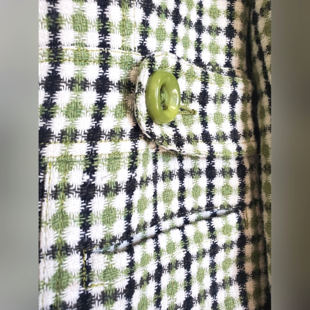 Retro Green Black Plaid 3/4 Length Tailored Coat Jacket Size Medium - Picture 5 of 16